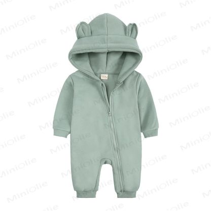 Baby Little Ears Hooded Zip Romper - Sage Green - 18-24M - image 5