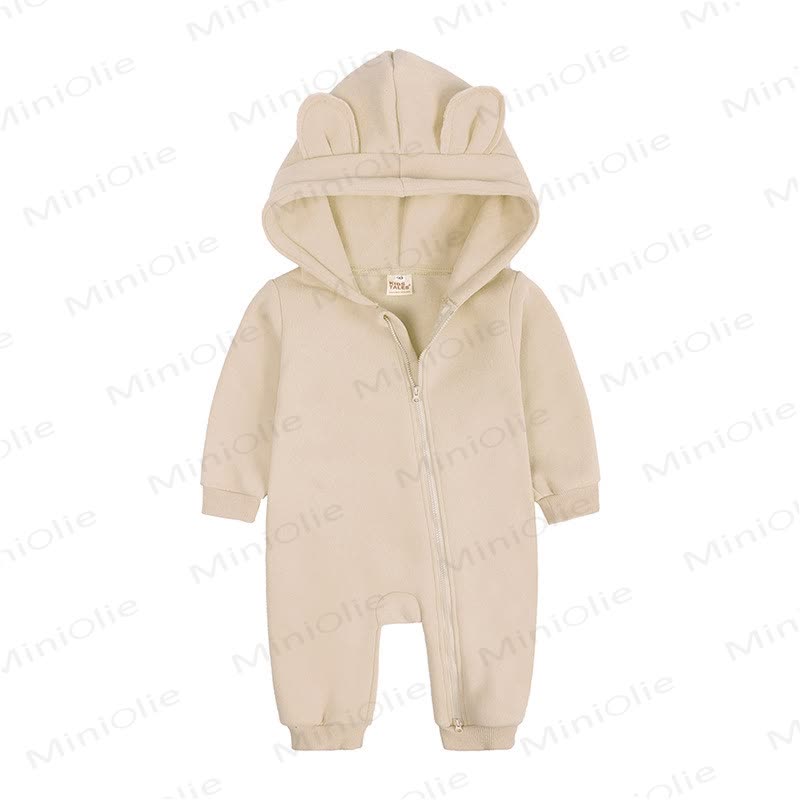Baby Little Ears Hooded Zip Romper - Beige - 18-24M - image 3