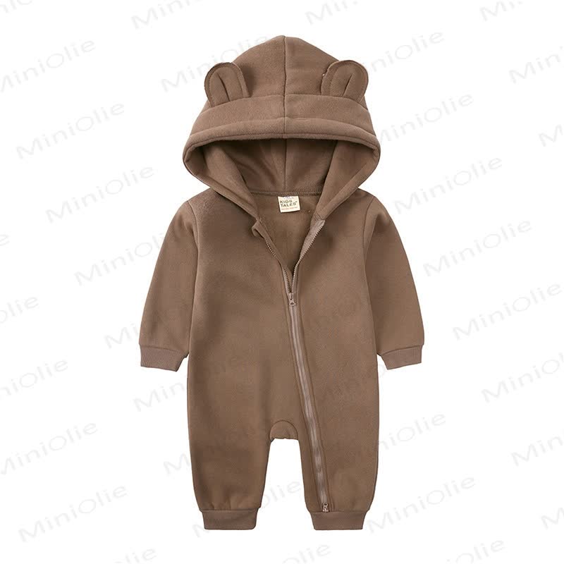 Baby Little Ears Hooded Zip Romper - Coffee Brown - 18-24M - image 7