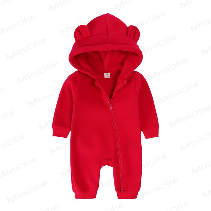 Baby Little Ears Hooded Zip Romper - Bright Red - 18-24M - image 12