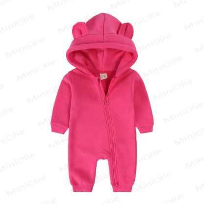 Baby Little Ears Hooded Zip Romper - Fuchsia Pink - 18-24M - image 13