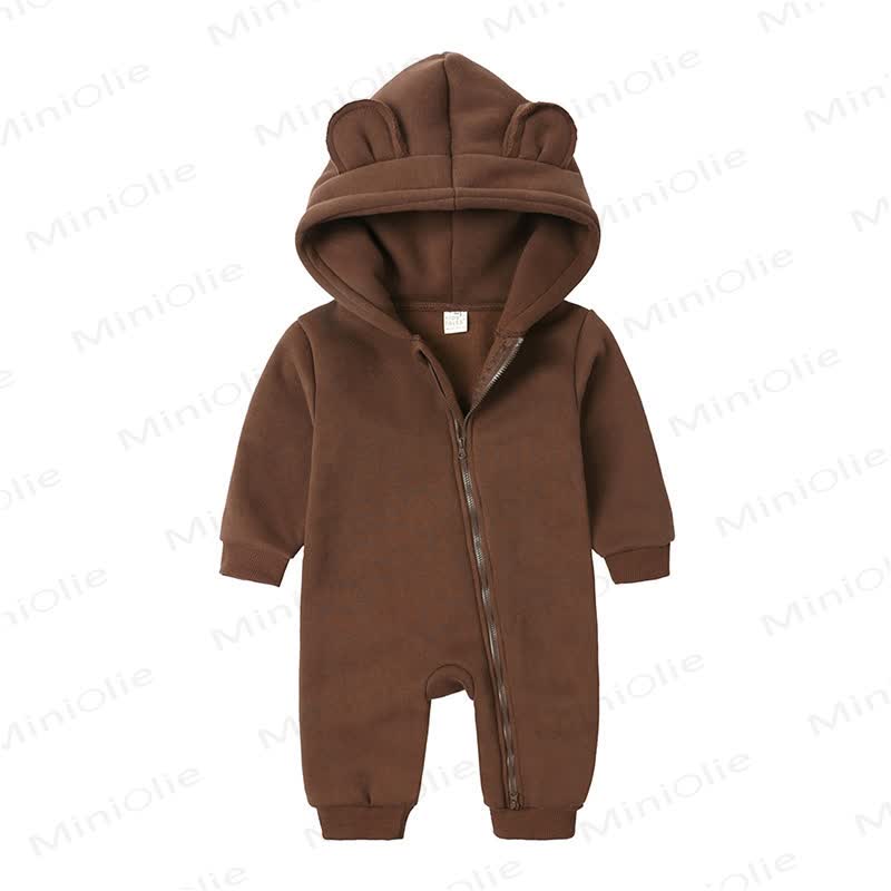 Baby Little Ears Hooded Zip Romper - Dark Chocolate - 18-24M - image 17