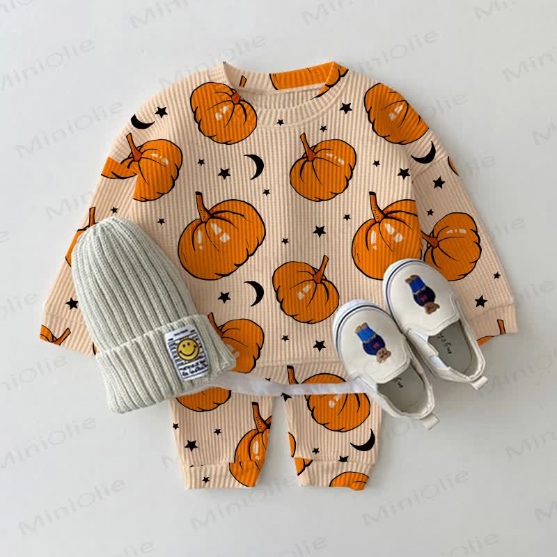 Baby Pumpkin Print Orange Waffle 2-piece Set - Orange - 2-3T - image 1