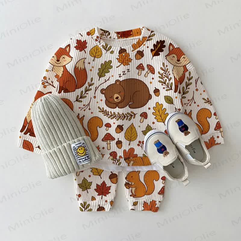 Baby Animal Print White Waffle 2-piece Set - White - 2-3T - image 1