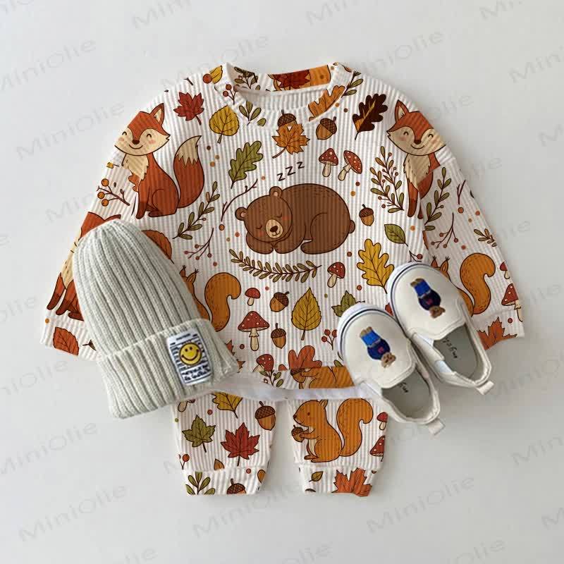 Baby Animal Print White Waffle 2-piece Set - White - 2-3T - image 1