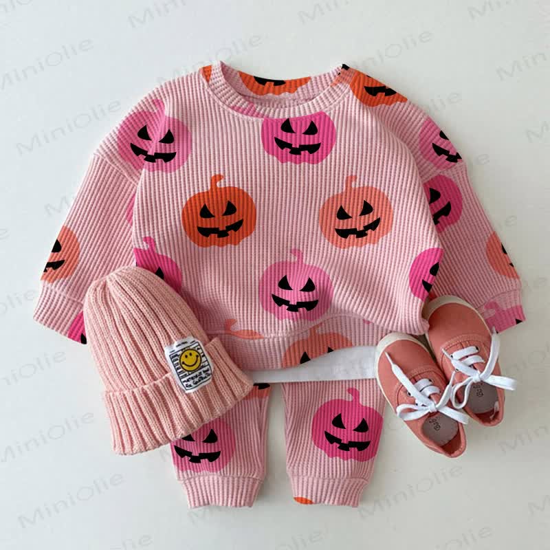 Baby Funny Face Pumpkin Pink Waffle 2-piece Set - Pink - 2-3T - image 1