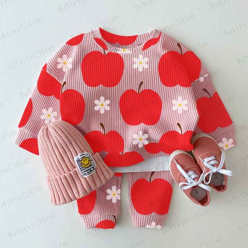 Baby Apple and Flower Pink Waffle 2-piece Set - Pink - 2-3T - image 1