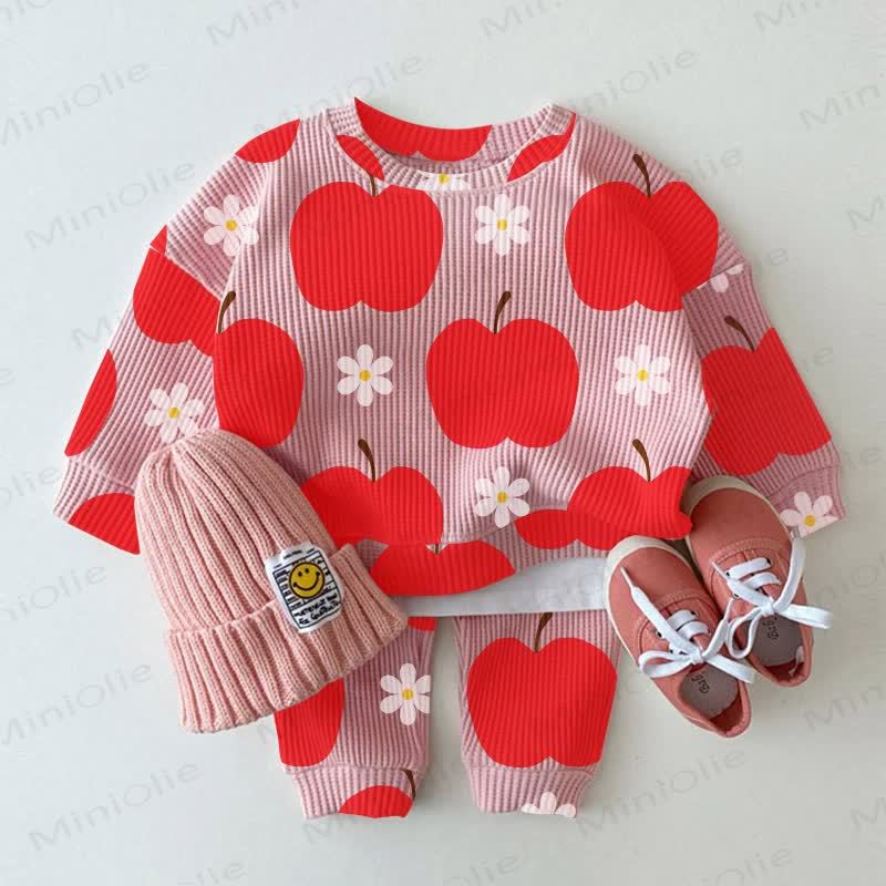 Baby Apple and Flower Pink Waffle 2-piece Set - Pink - 2-3T - image 1