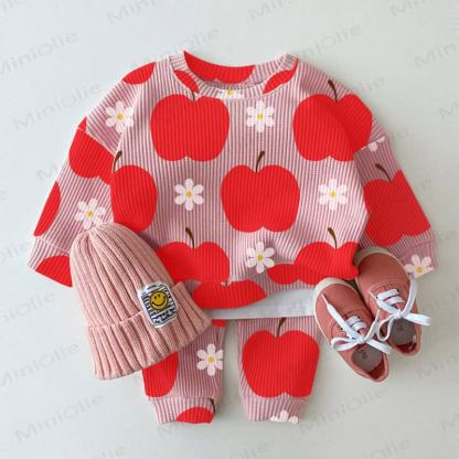 Baby Apple and Flower Pink Waffle 2-piece Set - Pink - 2-3T - image 1
