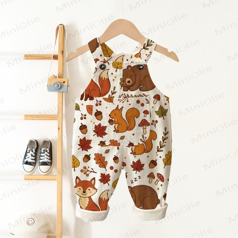 Baby Autumn Animal Beige Pocket Overalls - Beige - 3-5T - image 1