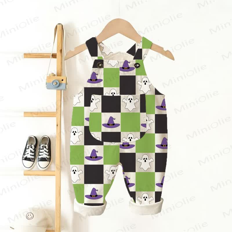 Baby Toddler Plaid Halloween Elements Beige Pocket Overalls - Beige - 3-5T - image 1