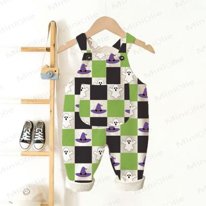 Baby Toddler Plaid Halloween Elements Beige Pocket Overalls - Beige - 3-5T - image 1
