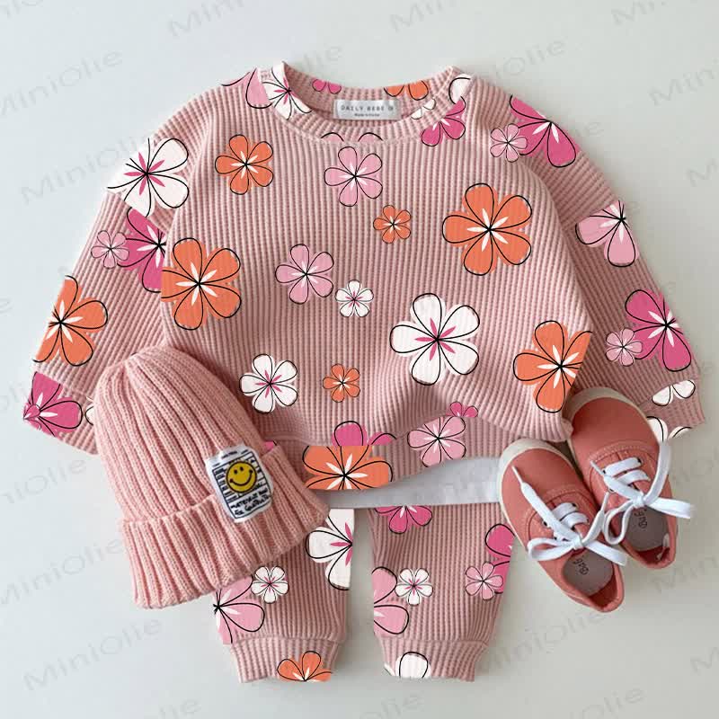 Baby Girls Flower Pink Waffle 2-piece Set - Pink - 2-3T - image 1