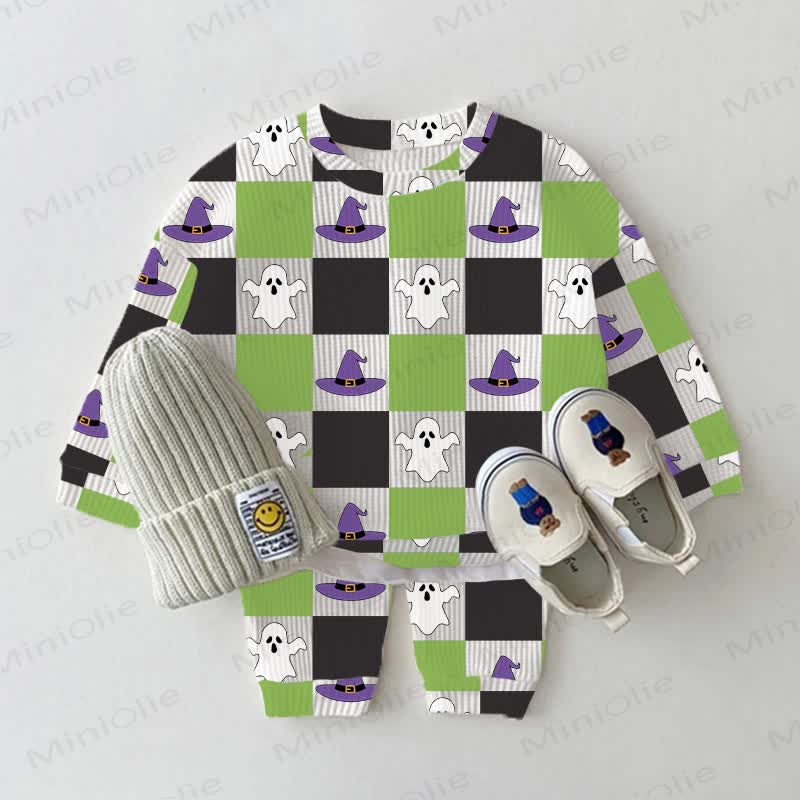 Baby Funny Face White Plaid Waffle 2-piece Set - White - 2-3T - image 1