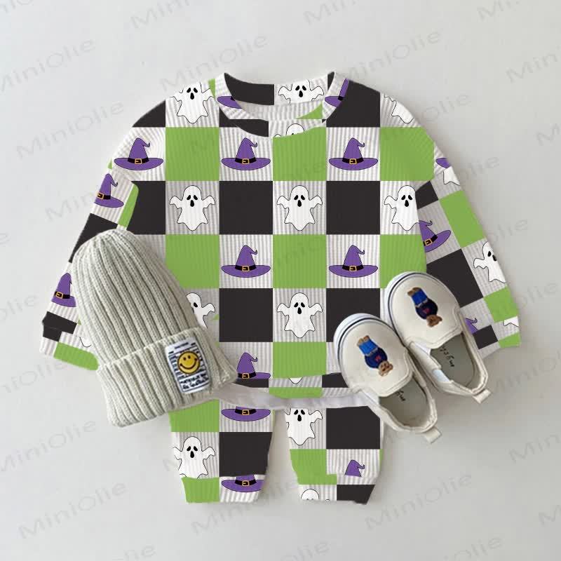 Baby Funny Face White Plaid Waffle 2-piece Set - White - 2-3T - image 1