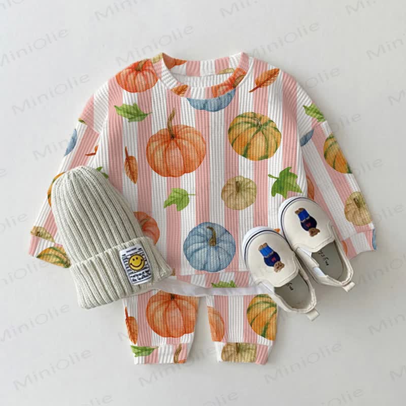 Baby Pumpkin White Striped Waffle 2-piece Set - White - 2-3T - image 1