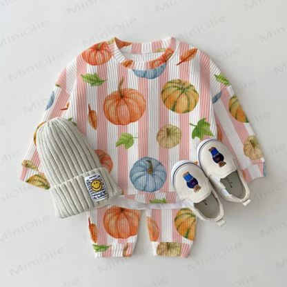 Baby Pumpkin White Striped Waffle 2-piece Set - White - 2-3T - image 1