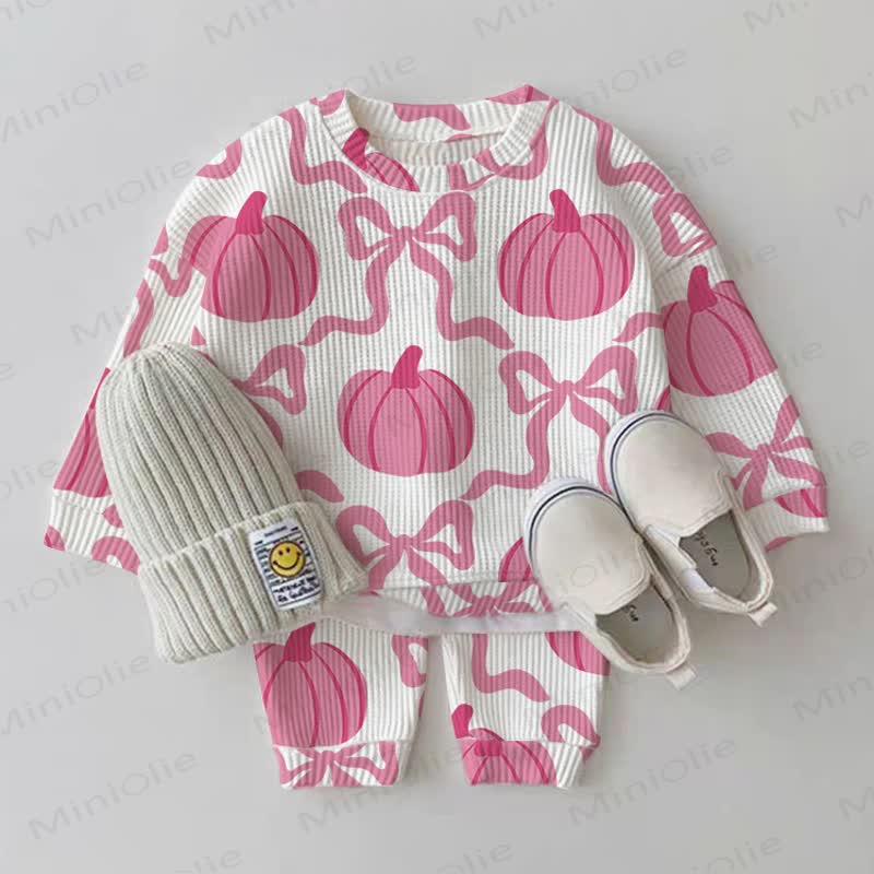 Baby White Pumpkin Bow Waffle 2-piece Set - White - 2-3T - image 1