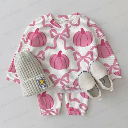 Baby White Pumpkin Bow Waffle 2-piece Set - White - 2-3T - image 1