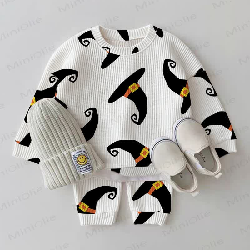 Baby White Halloween Hat Waffle 2-piece Set - White - 2-3T - image 1