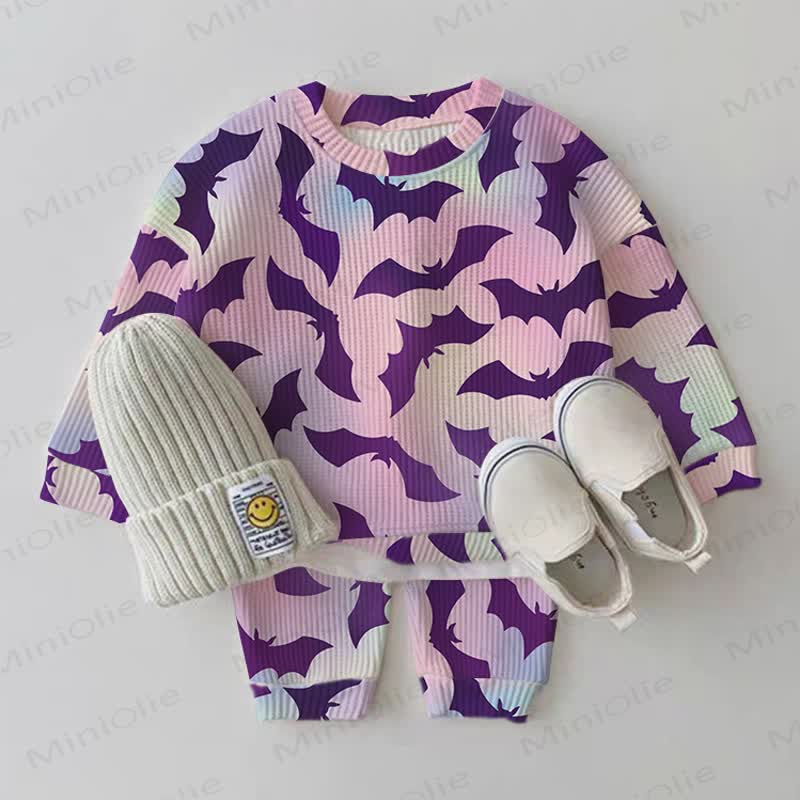 Baby Halloween Bat Waffle 2-piece Set - Purple - 2-3T - image 1