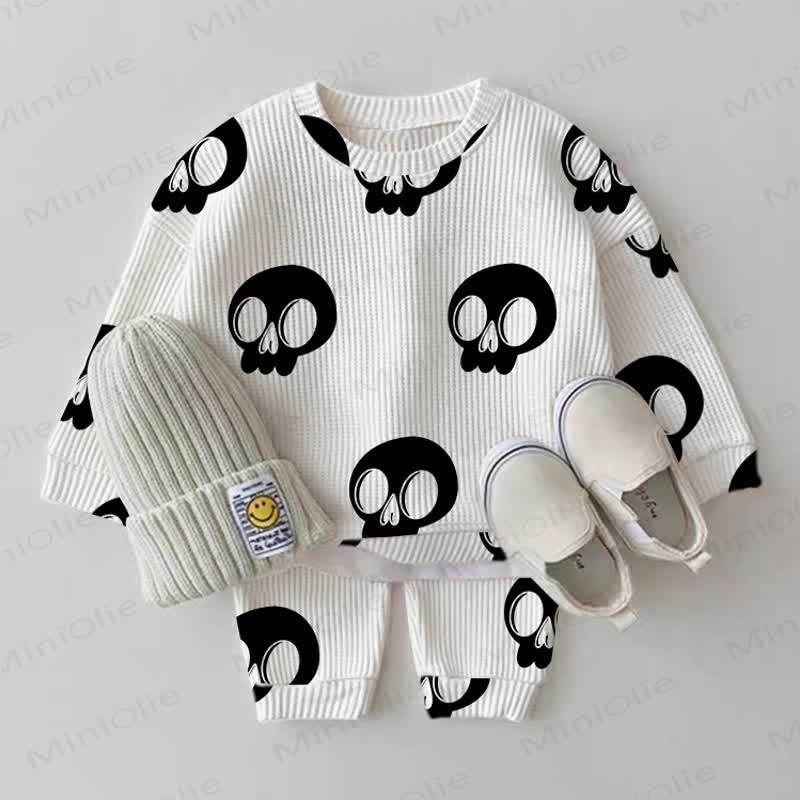 Baby White Halloween Skull Waffle 2-piece Set - White - 2-3T - image 1