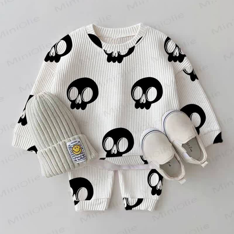 Baby White Halloween Skull Waffle 2-piece Set - White - 2-3T - image 1