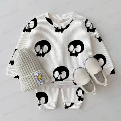 Baby White Halloween Skull Waffle 2-piece Set - White - 2-3T - image 1
