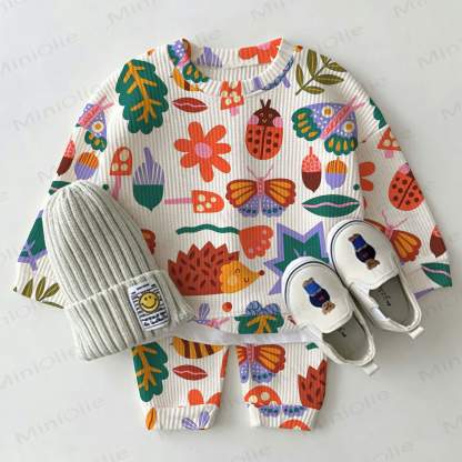 Baby Garden Bug Floral Print Waffle 2-piece Set - Beige - 2-3T - image 1