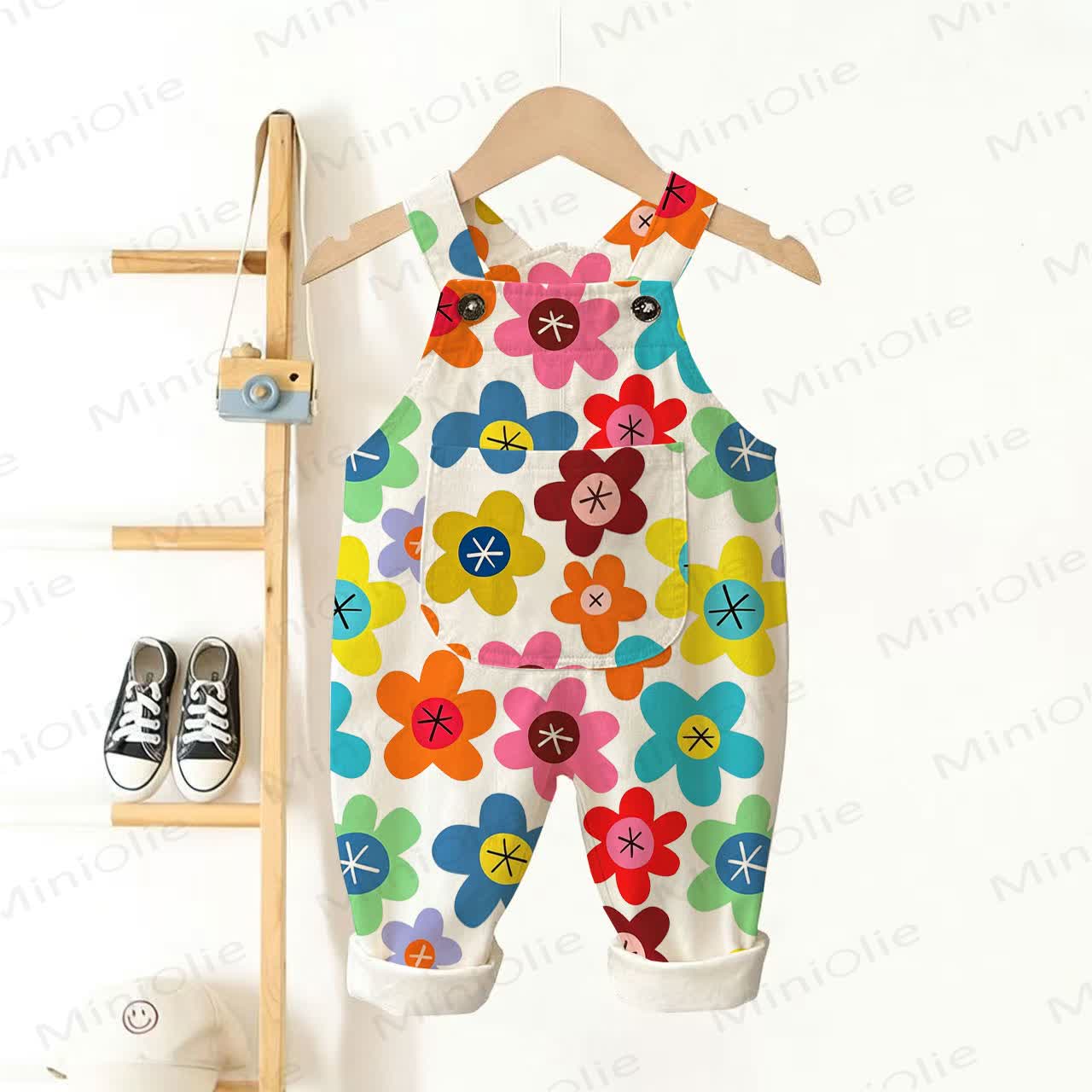 Baby Toddler Colorful Flower Print Overalls - Beige - 3-5T - image 1