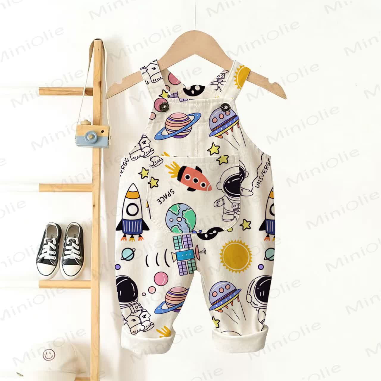 Baby Toddler Space Astronaut Planet Print Overalls - Beige - 3-5T - image 1