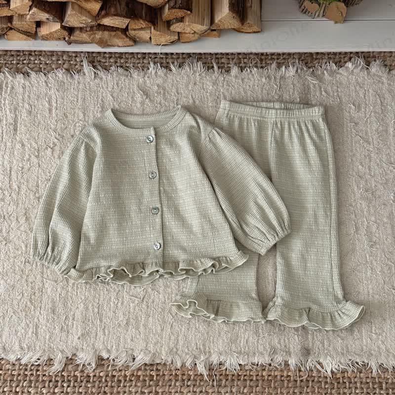 Baby Toddler Textured Ruffle Trim Cardigan and Pants Set - Green - 3-4T - image 3
