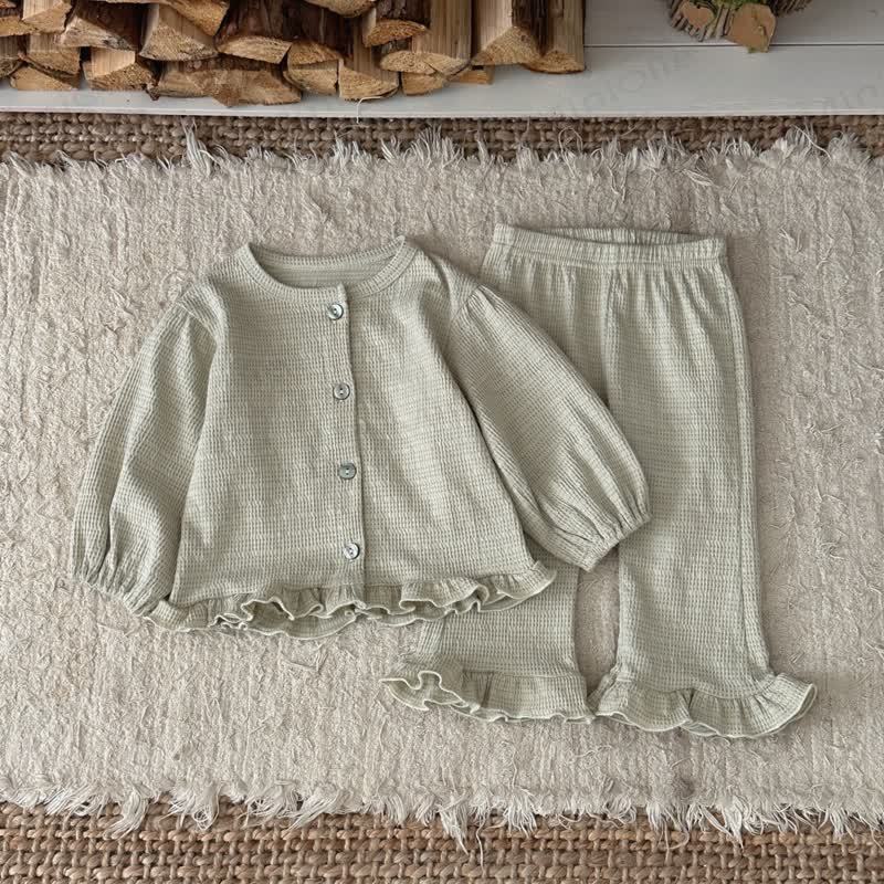 Baby Toddler Textured Ruffle Trim Cardigan and Pants Set - Green - 3-4T - image 3