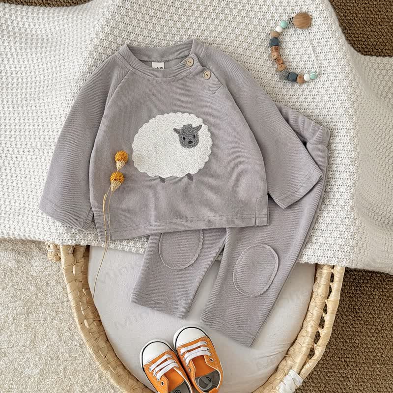 Baby Gray Lamb Raglan Top and Pants Set - image 1