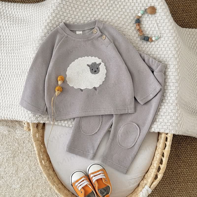 Baby Gray Lamb Raglan Top and Pants Set - image 1