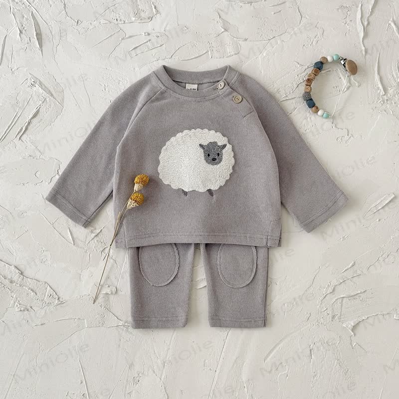 Baby Gray Lamb Raglan Top and Pants Set - Gray - 2-3Y - image 2