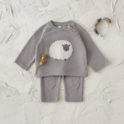 Baby Gray Lamb Raglan Top and Pants Set - Gray - 2-3Y - image 2