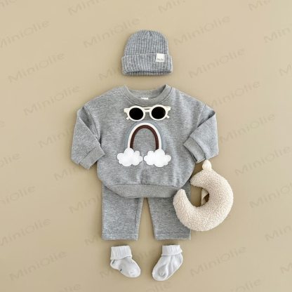 Baby Rainbow Cloud Applique Sweatshirt and Pants Set - Gray - 4Y - image 2