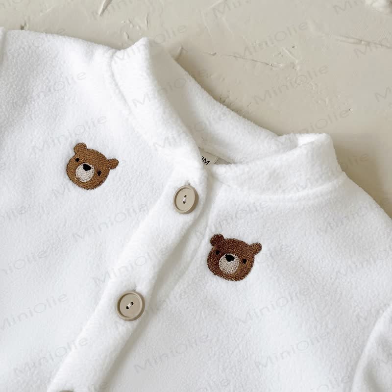 Baby Teddy Embroidered Fleece Button Front Romper - image 6