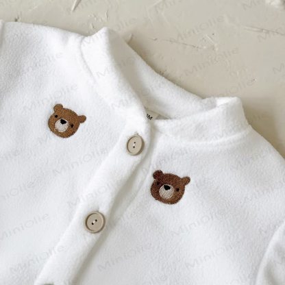 Baby Teddy Embroidered Fleece Button Front Romper - image 6