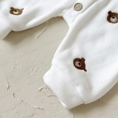 Baby Teddy Embroidered Fleece Button Front Romper - image 7
