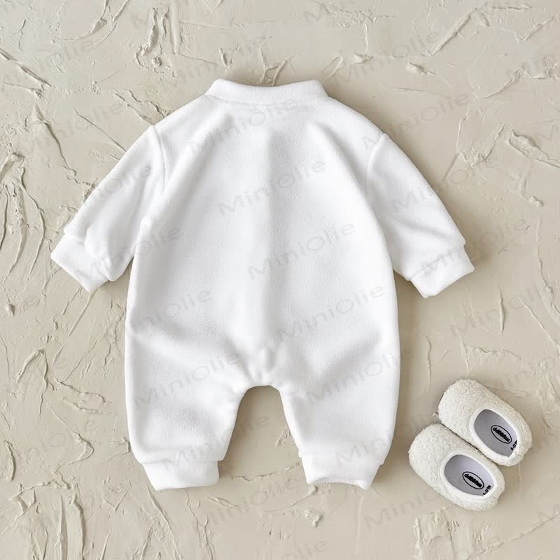 Baby Teddy Embroidered Fleece Button Front Romper - image 5