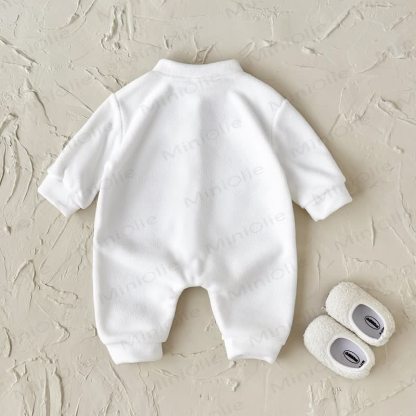 Baby Teddy Embroidered Fleece Button Front Romper - image 5