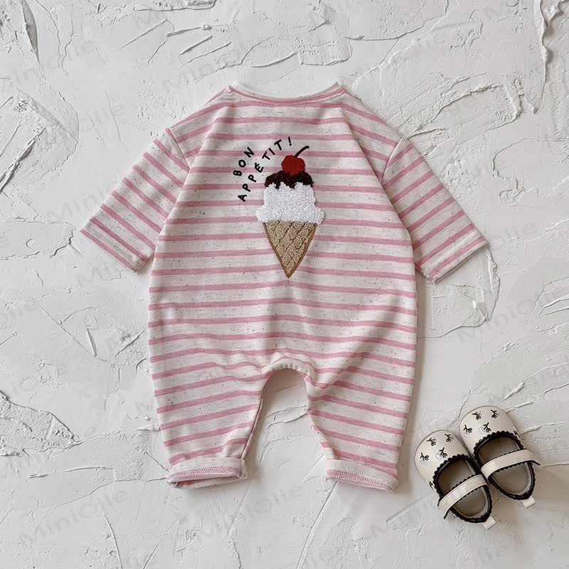 Baby Stripe Food Applique Onesie - Pink - 12-18M - image 3