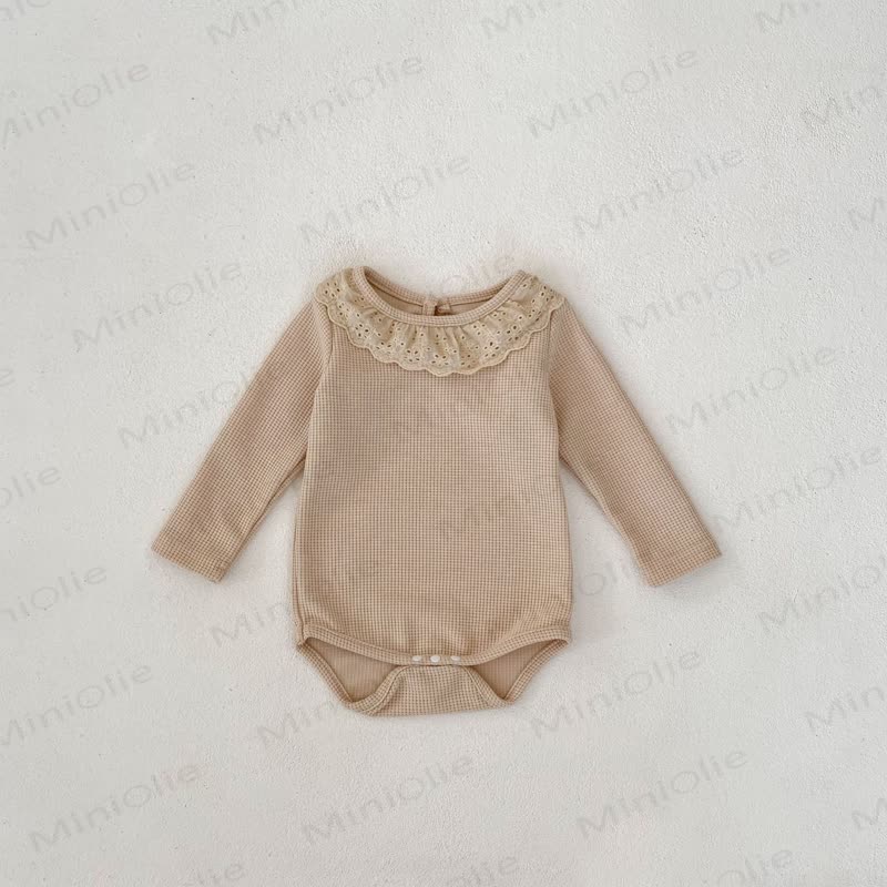 Personalized Baby Name Baby Lace Collar Waffle Bodysuit - Khaki - 18-24M - image 11