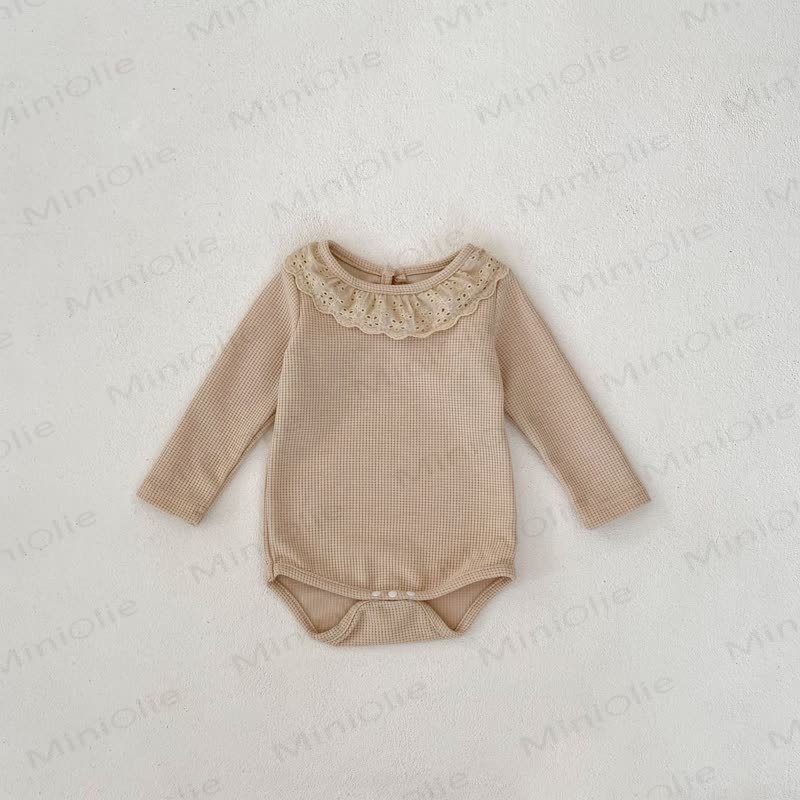 Personalized Baby Name Baby Lace Collar Waffle Bodysuit - Khaki - 18-24M - image 11