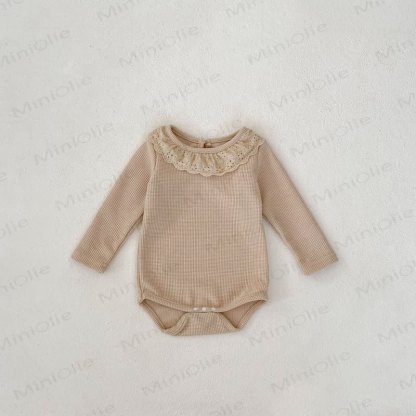 Personalized Baby Name Baby Lace Collar Waffle Bodysuit - Khaki - 18-24M - image 11