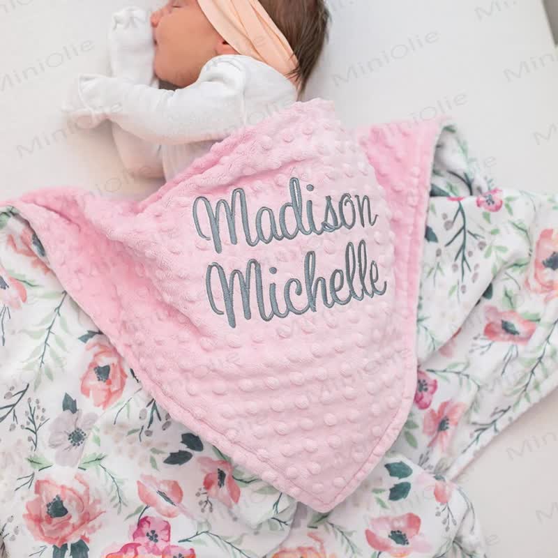 Personalized Baby Name Flower Pink Blanket - Pink - image 1