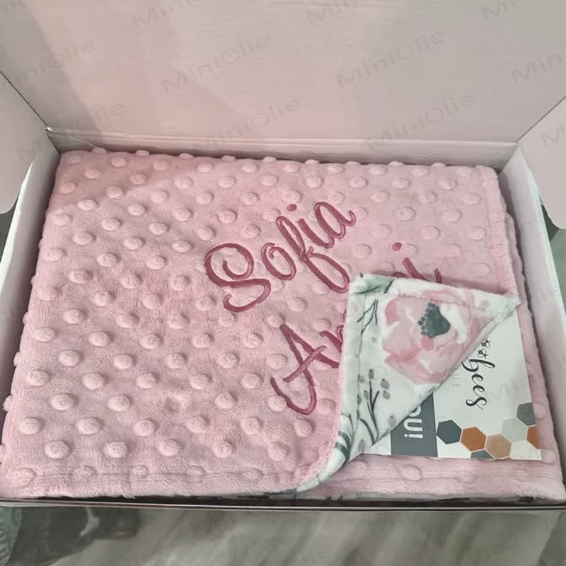 Personalized Baby Name Flower Pink Blanket - image 2