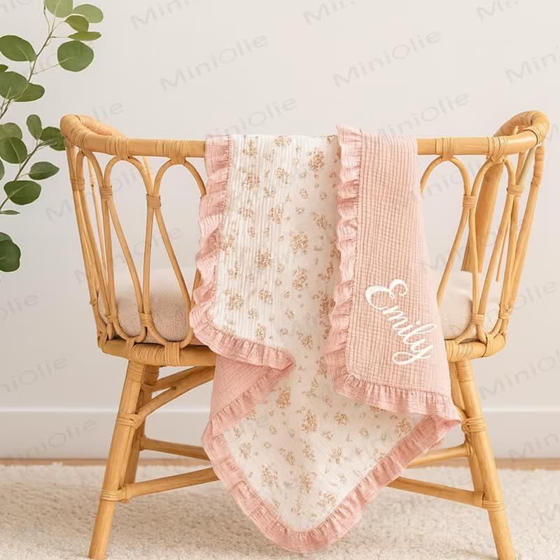 Personalized Baby Name Ruffled Animal/Flower Blanket - image 2